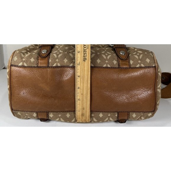 Fossil Brown Patterned Fabric and Leather Satchel Shoulder Bag - Picture 9 of 12